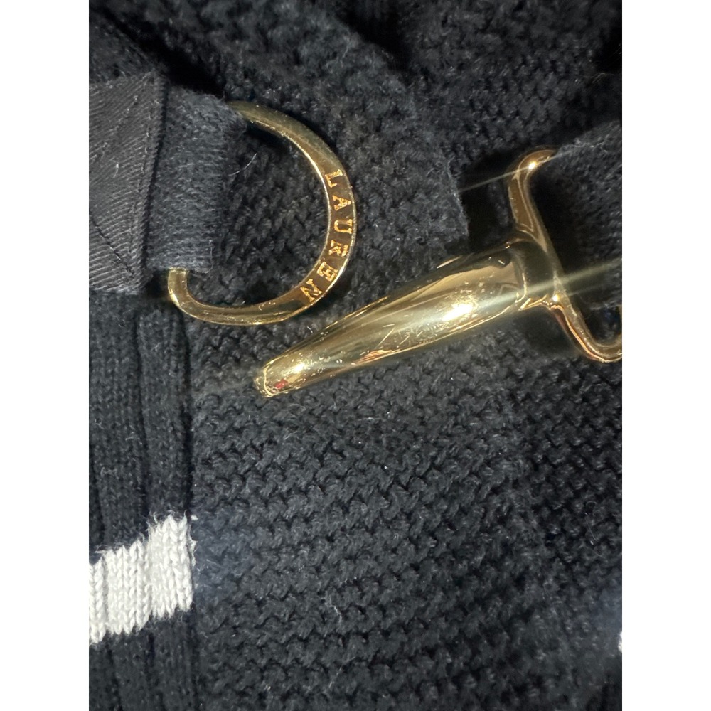 Lauren Ralph Lauren Striped Ribbed Cotton Sweater XL Navy White Lobster Clasp - Picture 2 of 6
